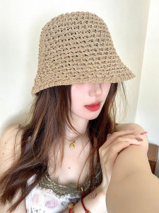 Sweet Korean Style Woven Bucket Hat Womens Summer Hollow out Breathable Fisherman Hat Face Slimming Cotton Casual Cap