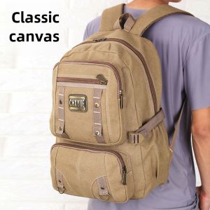 35 L Canvas Backpack Retro Sports Backpack Mens Bag Student Schoolbag Travel Bag Hiking Backpack Womens Sports Fitness