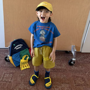 Boys Summer Outfit 2025 New Fashionable Cartoon Print Pure Cotton Short Sleeve T-Shirt Versatile Casual Shorts Childrens Set