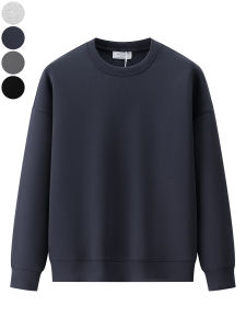 Casual Mens Hoodie Sweatshirt round Neck Oversized Shoulder Padded Breathable Polyester Cotton Lyocell Fiber Long Sleeve Spring Autumn New Arrival Solid Color