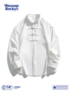 Wassup Rocky New Chinese Style Mens Shirt Collared Long Sleeve Trendy Handsome High-End Feeling Loose Fit Youthful Active