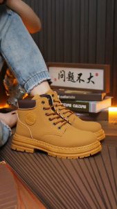 Mens Cowboy Waterproof Boots  Fashion High Cut Ankle Boots Casual PU Leather Hiking Boots Non-slip