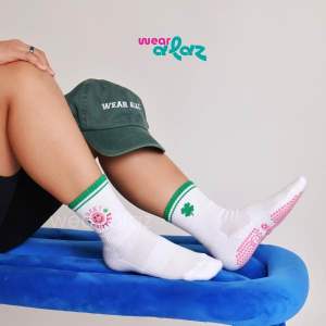 WEAR ALAZ Lucky Grippies Clover Smiley Non-Slip Premium Grip Socks for Pilates Lagree Barre Yoga