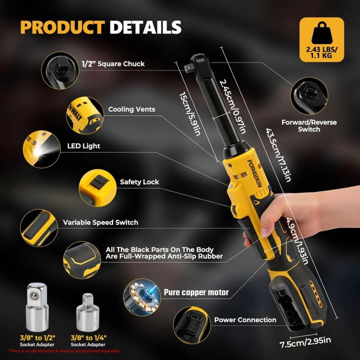 1/2 inch Cordless Ratchet Wrench Upgraded Extended Head Removal Screw ...