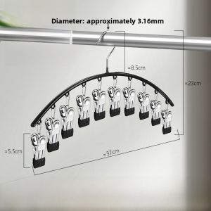 Stainless Steel Clothesline Clamp 10 Clips Balcony Windproof Multi-function Underwear Socks Drying Rack Home Use