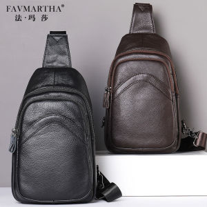 Famarta Genuine Leather Chest Bag Mens Crossbody Bag Sport Casual Large Capacity Bullhide Mens Chest Bag Leisure Style