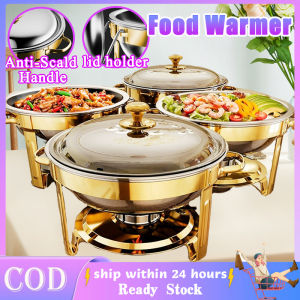 Chafing Dish Buffet Food Warmer With Glass Cover Stainless Steel Round Food Warmers Food Trays Serving With Handle Anti-Scald Handle Buffet Servers And Warmers For Party Wedding Camping Hotel Catering