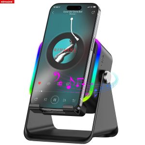 NEWMSNR Wireless Induction Speaker 5-in-1 Bluetooth Speaker with Phone StandStereo Bass 5000mAh Rechargeable 8 RGB Ambient Light 360° Adjustable Holder for iPhone/Android/iPadGifts for Men Women (Black)