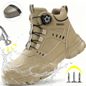 Men Steel Toe Safety Work Boots Anti-smash Puncture Proof Kevlar Midsole Waterproof Lightweight Industrial Shoes Rotary Buckle