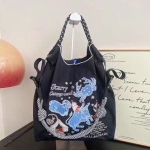 New 2025 Nylon Embroidered Travel Bag Womens Crossbody Handbag Eco-friendly Shopping Bag Ball Chain Stitching Commuter Bag