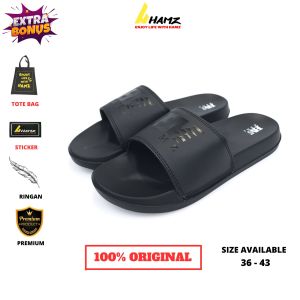 Hamz BIG LOGO HM HITAM Sandal Slide Casual Pria dan Wanita