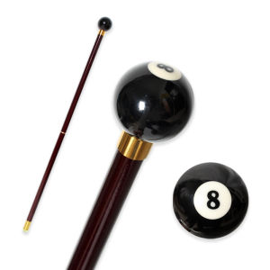 Red Wooden Walking Cane with Novelty 8 Ball Billiard Top Handle Vintage Detachable Decorative Walking Stick for Men And Women