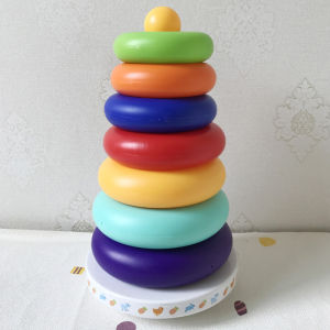 Rainbow Tower Baby Early Education Toy Plush Rocking Nesting Rings Toddler Learning Game 1-2-3 Years Old Plastic Toys for Boys And Girls