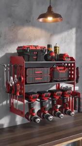 150Lbs Heavy Duty Power Tool Organizer Wall Mount Metal Rack 4 Drill Holders Pegboard 150Lbs Garage Workshop Storage