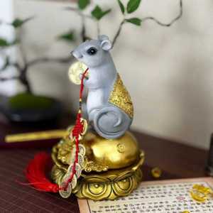 Grey Fairy Mouse Statue Wealth Attracting Real Mouse Figure Northeast Five Great Fairies Buddha Hall Mouth Zodiac God Statue Decorative Ornament