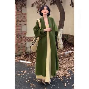 NINGXI | Elegant Loose Green Coat