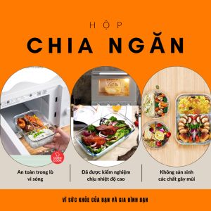 Bộ Hộp Chữ Nhật Chia 3 Ngăn và Hộp Tròn 400ml Bộ Hộp Cơm Thủy Tinh Chịu Nhiệt Kèm Túi Giữ Nhiệt COBACOOK- CCL1NR42BB