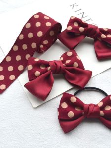 หนา 4 ซม.Burgundy Polka Dot ผ้าริบบิ้นสําหรับ DIY ผีเสื้อคลิปผม Handmade CRAFT วัสดุสําหรับอุปกรณ์เสริมแฟชั่น