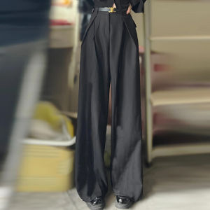 กางเกงสูทยาวพิเศษดูแพงสำหรับคนตัวสูง175กางเกงขากว้างสีดำทิ้งตัวได้ดีลำลองลากพื้นใส่แล้วดูผอมเพรียวสำหรับผู้หญิง