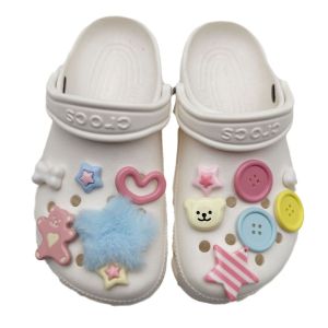 13Pcs/Set Crocs Jibbitz Charms Colorful Cute Button Up Shoe Flower Teddy Bear Five Pointed Star Shoe Decoration Detachable Badminton Shoe Buckle for Crocs