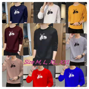 Bisa COD Sweater Keren Crewneck Elegan Kaos Pria Trendy Sweatshirt Kasual Sweter Cowok Motor Tua