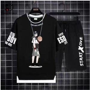 2023 New Short-sleeved Shorts T shirt Mens Summer Youth Student Set with Casual Sports Suit