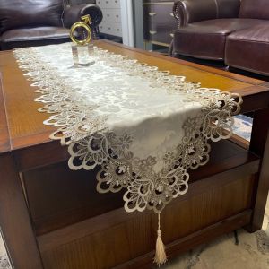Vintage American Lace Table Runner with Fringe