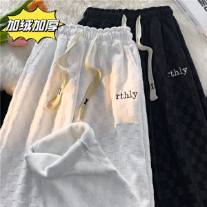 กางเกงขายาวผู้ชายบุขนแกะหนาสไตล์อเมริกัน ทรงหลวม กางเกงขายาวทรงสก็อต แฟชั่นสตรีท กางเกงขายาวทรงลำลอง