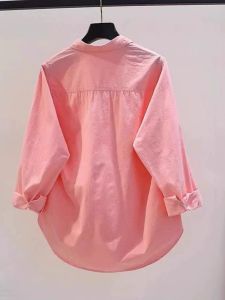 Rộng Rãi Fit Nữ Cotton Vải Bông Áo Sơ Mi Mùa Hè Tươi Mát Phong Cách Ngắn Phía Trước Dài Phía Sau Chống Nắng Áo Thời Trang Sành Điệu Chi Tiết Tua Rua Cổ Polo