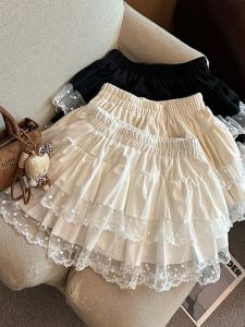 GUZILIAN | Lace Trim Cake Skirt Women Early Autumn High Waist Slimming Personality Anti-Light A-Line Mini Skirt Commute Elegant Style