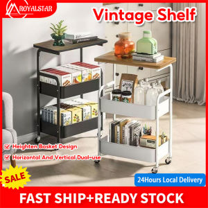 Royalstar 3 Tiers Storage Trolley Cart Narrow Kitchen Organzier Storage Trolley Portable Multi-tier Storage Rack Metal Rolling Rack with Wheels
