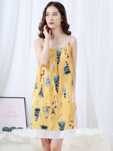 Summer K-style Plus Size Loose Slip Nightdress Womens Dress Artificial Cotton Nightdress Maternity Dress Chubby Girl Pure Cotton Pajamas