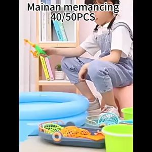 Halo-Halo Mainan Anak Set Kolam Pancingan Ikan 40 PCS Mainan Pancing Ikan + Kolam Pancingan Magnet Anak - termasu kolam ikan dan pompa