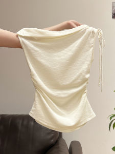 Unique Flared One Shoulder Slimming Short Sleeve T Shirt Womens Summer Wear Sleeveless Pure Desire Top Skimmin Folding Design