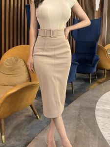 Váy Midi Ôm Sát Cạp Cao Dongda Gate Thu Đông Mới Về Váy Công Sở OL Một Bước Váy Nửa Thân Váy Polyester