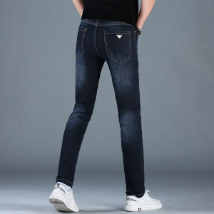 Slim Fit Blue Denim Jeans Mens Trendy Brand High End Casual Long Pants Autumn Winter New Style Youth Popular Cotton Polyester Blend
