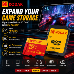 Kodak | Kodak 32 64 128 256GB Micro SD Card U3 V30 A1 4K High Speed TF Memory for Camera Drone Dash Cam Adapter