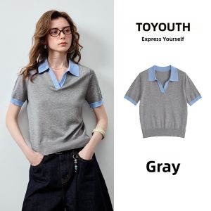 Toyouth | Green Lyocell Thin Summer Short Sleeve Polo Neck Smart Knitted Sweater