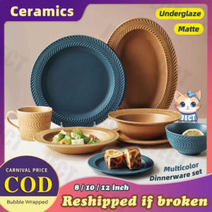 JECT Matte Ceramic Plate Set Dinnerware Underglaze Color Microwave Safe Dessert Servinig Tableware Kitchen Bowl Mug