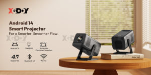 โปรเจคเตอร์พกพา XGODY Gimbal 5 GO Android 14 ความละเอียดพื้นฐาน 720P รองรับ 4K ความสว่าง 300 ANSI หมุนได้ 180 องศา ปรับภาพอัตโนมัติ สำหรับสมาร์ทโฮมเธียเตอร์