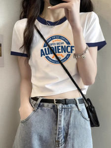 เสื้อยืดแขนสั้น Pure ผ้าฝ้าย ผู้หญิง สูง เอว กางเกงยีนส์ สลิมฟิต ฤดูร้อน Small Size BM เสื้อท่อนบน ใส่สบาย ลำลอง คอกลม