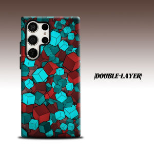 Red Cyan Cube 3D Print For Samsung Galaxy S26 S25 S24 A56 A36 Dual Layer Luxury Fashion Full Lens Protective Case