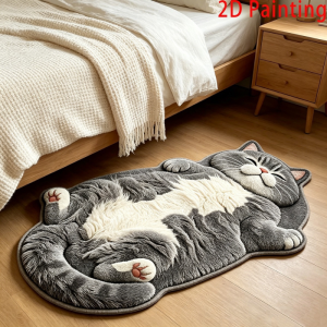 VIKAMA 3D Realistic Lying Kitten Plush Runner Carpet Anti Slip Washable Long Mat Bedroom Entryway Bathroom Decor
