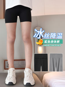 Girls Ice Silk Shark Skin Bottoming Shorts Summer Outdoor Wear Anti-Light Safety Pants High Waist Three-quarter Length Nylon