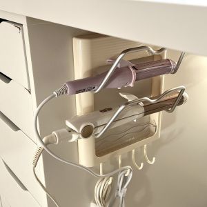 Wall-Mounted Hair Curler Holder Bathroom Storage Rack No-Drilling Clip Desk under Storage Shelf Heat-Resistant Organizer