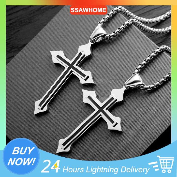 Simple Titanium Steel Jesus Cross Necklace Korean Fashion Couple