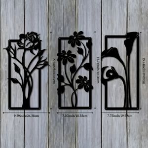 CIFbuy | CIFBUY 3Pcs Metal Wall Art Floral Iron Plant Sculpture Vertical Horizontal Decor for Living Room Home Office Indoor Outdoor