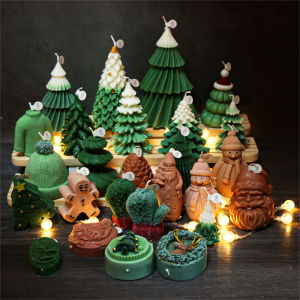 3D Christmas Theme Candle Silicone Mold Christmas Tree Santa Claus Pine Cones Gypsum Candle Soap Mold DIY Christmas Decor Tool