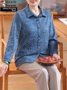 TUCANO | Spring Long Sleeve Turn-Down Collar Shirt Slim Jacket Elderly Women