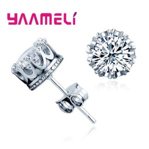 Classic 925 Sterling Silver Color CZ Crystal Stud Earrings For Women Men Top Quality Cubic Zircon Ear Accessories Jewelry